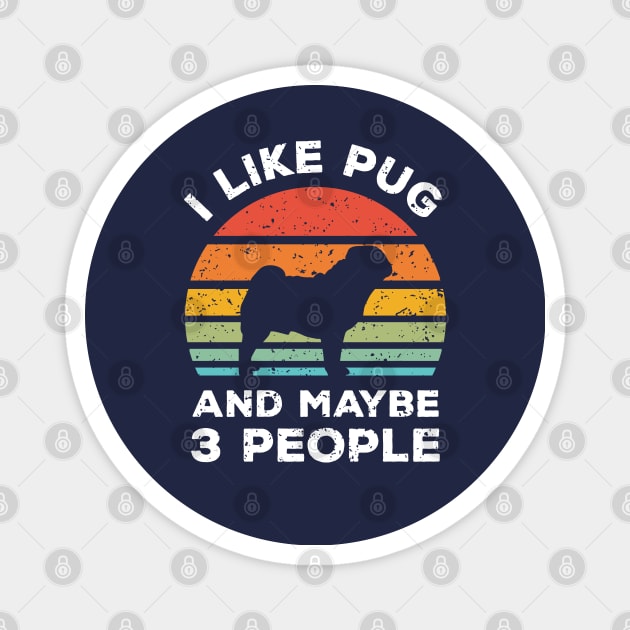 I Like Pug and Maybe 3 People, Retro Vintage Sunset with Style Old Grainy Grunge Texture Magnet by Ardhsells